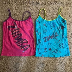 2 ZUMBA Pink & Blue FITNESS TANKS TOPS SIZE M MEDIUM workout Exercise Gym Active